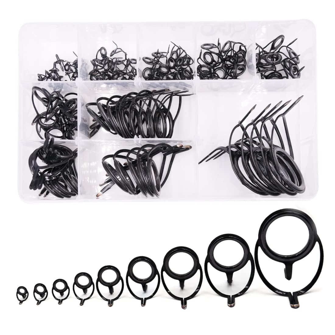 9KM DWLIFE Fishing Rod Accessories Eyes Repair Kit with Ceramic Ring Anti-tangle Stainless Steel Sea Fishing Pole Tackle for Black Bass, Trout, Saltwater Freshwater Fishing 50pcs