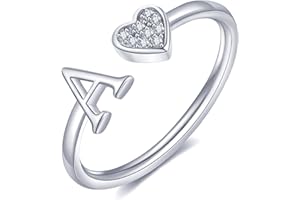 WFYOU Heart Initial Ring for Women Silver Rose Gold Plated Heart Capital Letter Initial Ring Stackable Rings for Women Adjustable Alphabet Letter Rings Jewelry Gifts