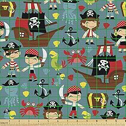 Ambesonne Pirates Fabric by The Yard, Pattern of