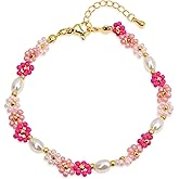 Agriajun Colorful Daisy Flower Beaded Bracelets for Women, Cute Handmade Floral Gold Beads Adjustable Bracelet Spring Boho Jewelry Gift