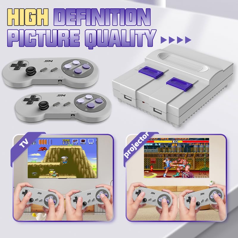 Video Game Console 16Bit Super Game Machine Built in 5000 Classic Games Support HDMI 4K TV Plug Play Retro Gaming Console System with Dual Wireless Controllers Gift