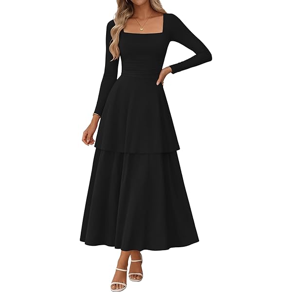 open lace back dress Women's Solid Color Long Sleeve Jumper & Pleated Bottom Dress,Fashion  Sweatshirt Top and Flowy Maxi Dresses at Amazon Women's Clothing store