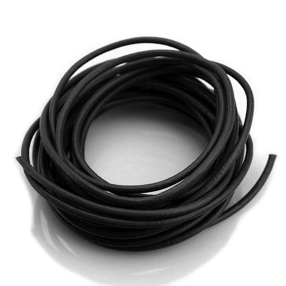 LolliBeads (TM) 3 mm Genuine Round Leather Cord Braiding String Black 5 Meters (5 Yards)