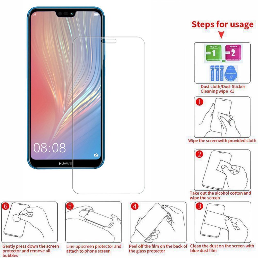 AROC Pellicola salvaschermo Huawei P20 Lite, Pellicola protettiva in vetro temperato trasparente HD Pellicola protettiva da 0,3 mm sottile e 9H [Anti-graffio] [Bubble Free] [2 pezzi]