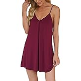 AUHEGN Nightgown for Women Loose Sleepwear V Neck Pajama Dress Soft Nightshirt Sleeveless Nightdress Chemise