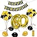 60th Birthday Decorations Kit - Happy Birthday Banner,40-Inch 60 Foil balloons,Gold Black Star Balloons Latex Balloons with Golden Ribbon for 60 Years Old Party Supplies