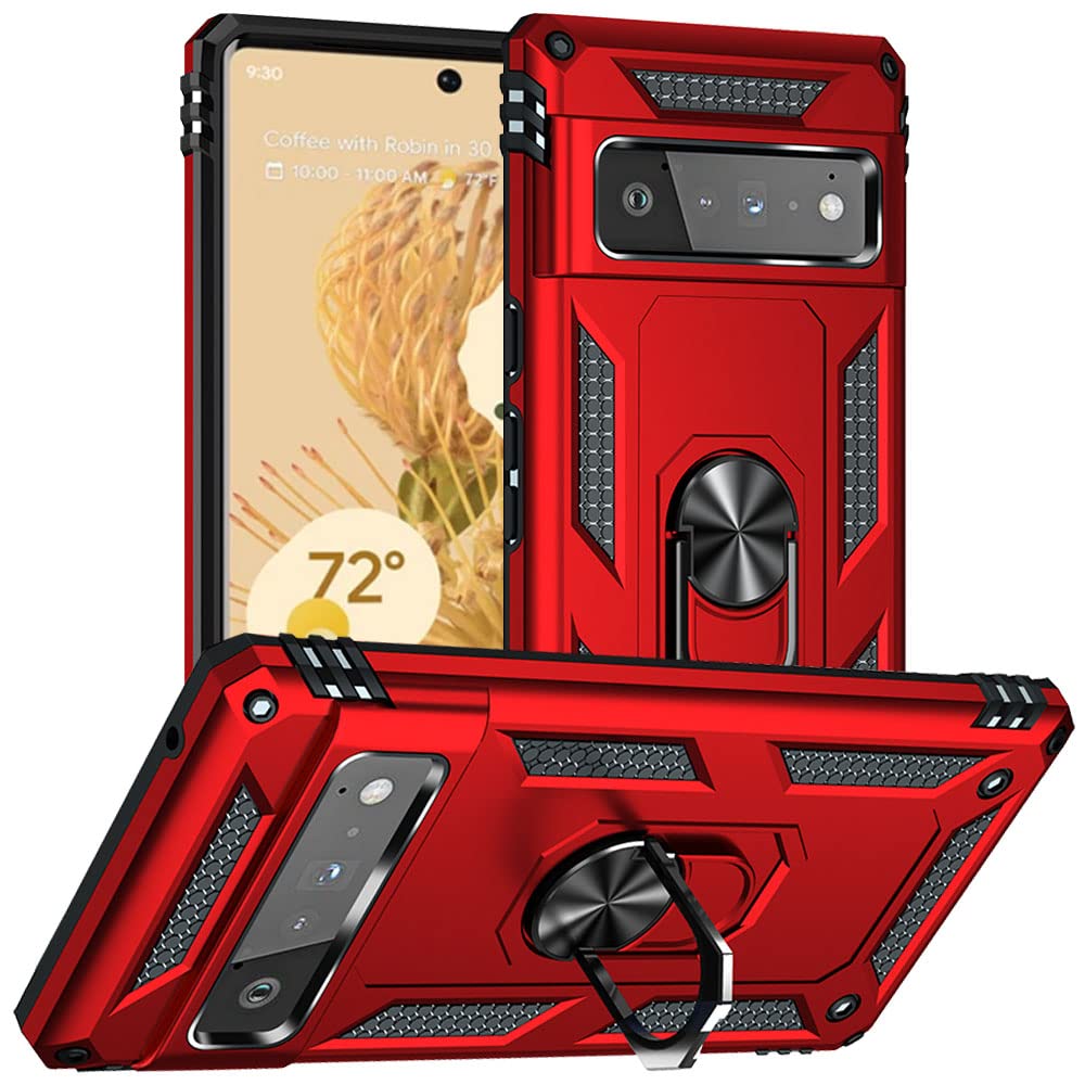 Yiakeng Pixel 6 Pro Case, Google Pixel 6 Pro Case, Silicone Shockproof Defense Bumper Armor Case Cover for Google Pixel 6 Pro (Red)