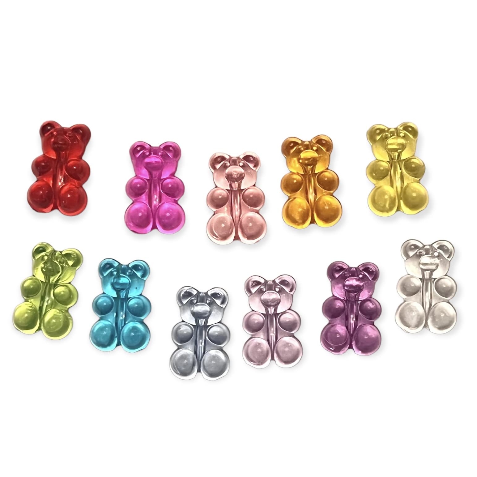 Photo 1 of 120 Pieces 12 Colors Full Size Gummy Bear Bead Charms with Vertical Hole - Flatback Resin/Acrylic Candy Bead for DIY Jewelry Keychains Art and Decoration