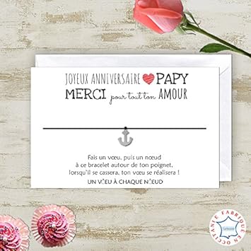 Carte De Voeux Joyeux Anniversaire Papy Bracelet Porte Bonheur 1 Ancre Inox Enveloppe Fabrique En France Idee Cadeau Original Anniversaire Papy Fete Des Grands Peres Je T Aime Papy