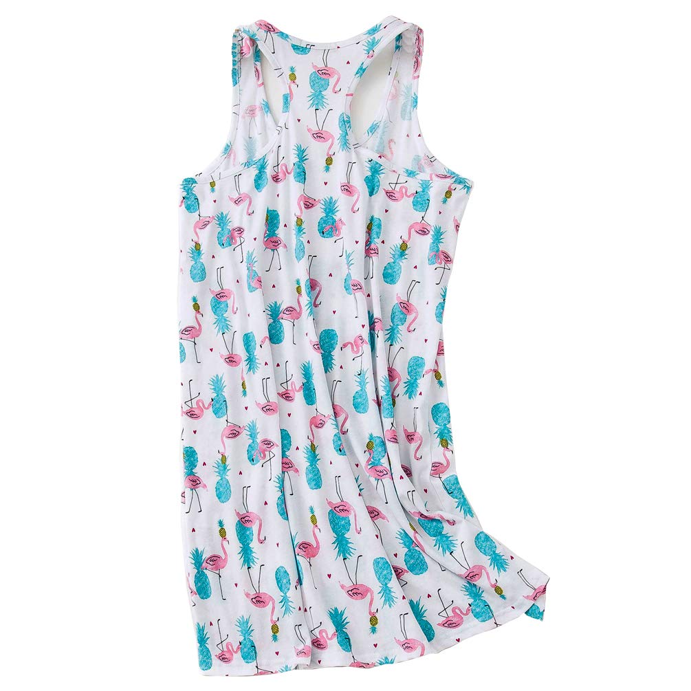 ENJOYNIGHT Womens Nightgowns Cotton Night Shirts Sleeveless Sleep Dress Vest Sleepshirts (Pink Flamingo, Medium)