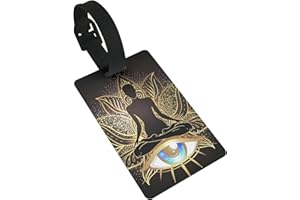 Gold Chakra Female Doing Yoga Art Luggage Tags, PVC Business Card Size ID Label Sleeves for Suitcase, Backpack, Travel Bag