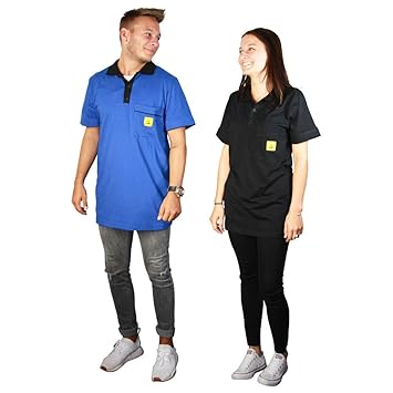 Wetec ESD-Polo-Shirt light, mit schwarzem Kragen, Größe L, blau
