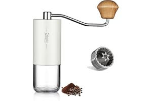 BINCOO Portable Manual Coffee Bean Grinder - Stainless Steel Conical Burr Hand Coffee Grinder with Adjustable Setting,Double Bearing Hand Espresso Grinder (White)