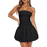 REORIA Women's Tube Top Mini Bubble Dress Sleeveless Backless Sexy Bodycon Ruched Short Dresses Party Night Club Outfits