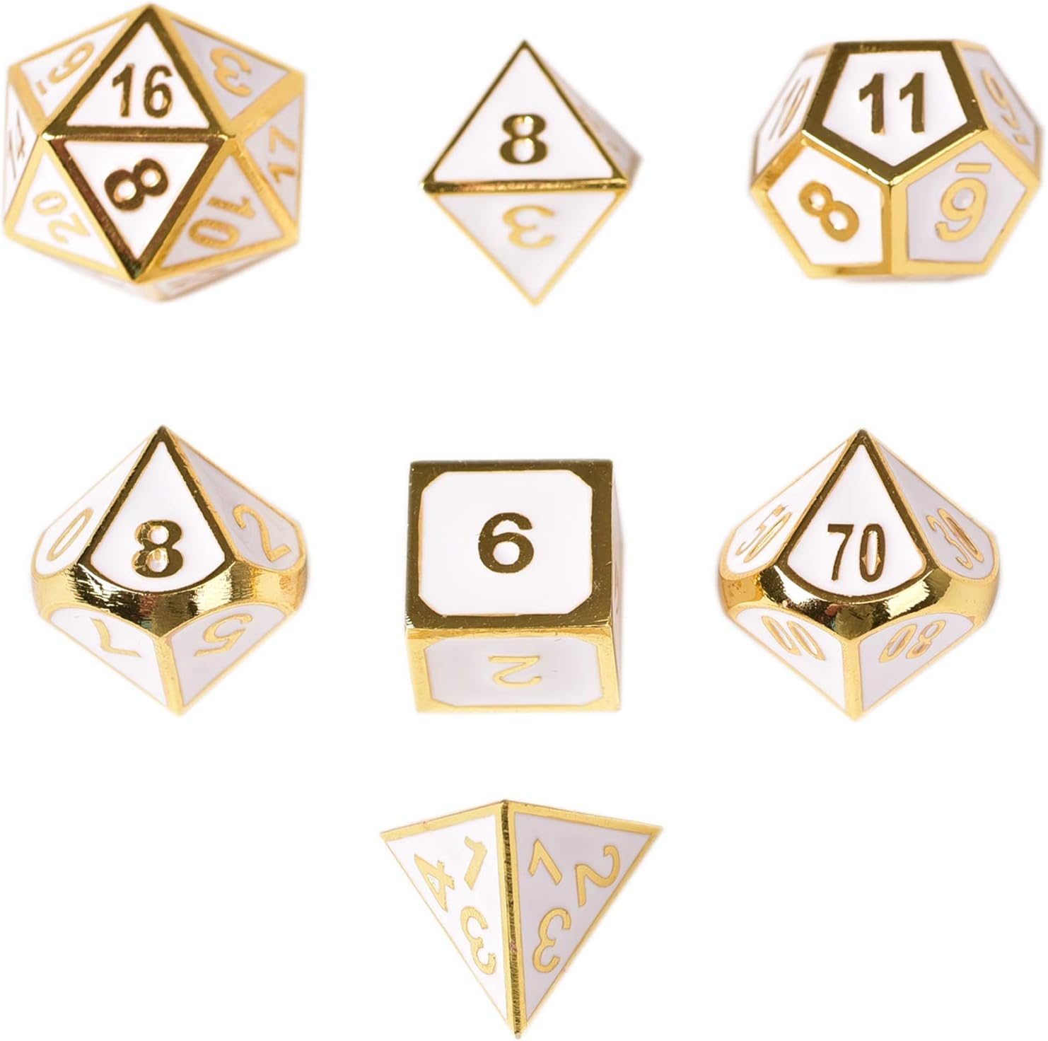 DND Dice Metal Polyhedral Dice 7pc Set for Dungeons and Dragons DND RPG MTG Table Games and Math Teaching (Gold White)