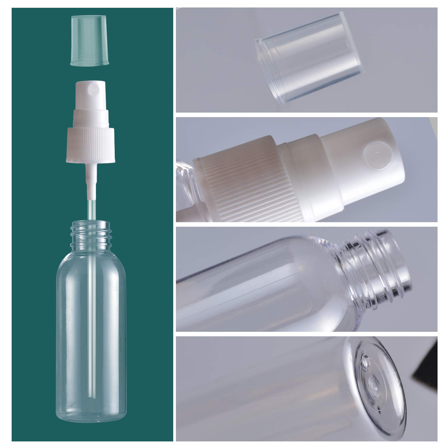 Spray Bottles, 2oz/50ml Clear Empty Fine Mist Plastic Mini Travel Bottle Set, Small Refillable Liquid Containers with 2pcs Funnels and 24pcs Labels (6 Pack) : Beauty