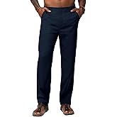AVICHIC Men's Linen Pants Casual Breathable Linen Dress Pants Summer Beach Work Trousers 30'' 32''