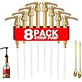 DupakSYS Premium 8 Packs Coffee Syrup Pump Dispenser, Fits 25.4 Oz/750ml Coffee Flavoring Syrup Bottles, No Dripping, Great for Home & Coffee Bar Drinking Mixes,Tea,Beverage,Plus Spoons(Gold,5.23")