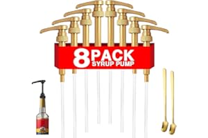 8 Pack Gold Coffee Syrup Pump Dispenser, Compatible with 25.4 Oz/750ml Bottles, Great for Home & Coffee Bar Drinking Mixes, T