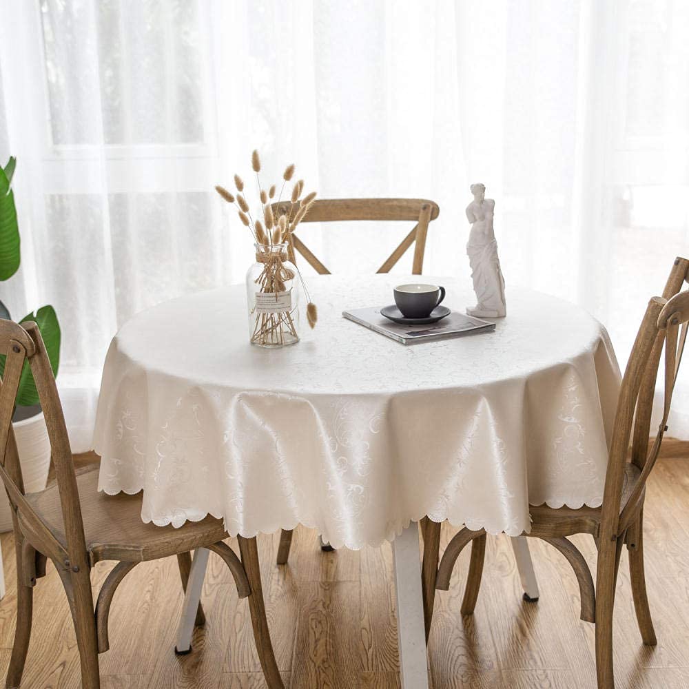 Boanmy Round Tablecloth PVC Waterproof Antifouling Cover Outdoor Dining Table Cloth Hook Flower Off-white-160cm