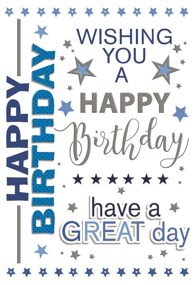 Open Male Birthday Card - Blue Writing and Star with Silver Foil 7.75" x 5.25"