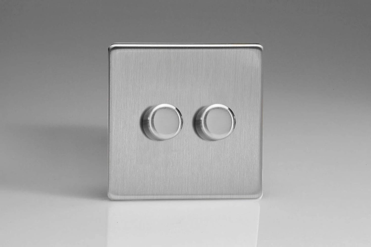 Varilight Brushed Steel Screwless, LED Dimmer Switch - V-Pro Series, 2 Gang (Single), 1 or 2 Way, 250 Watt (Trailing Edge)