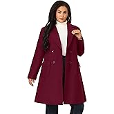 Agnes Orinda Women's Plus Size Long Winter Coats Notch Lapel Double Breasted Pea Trench Coats