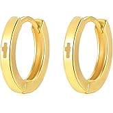 STAYLOVE Small Cross Huggie Hoop Earrings for Women 925 Sterling Silver Post 14K Gold Plated Mini Hollow Cross Hoop Earrings for Women