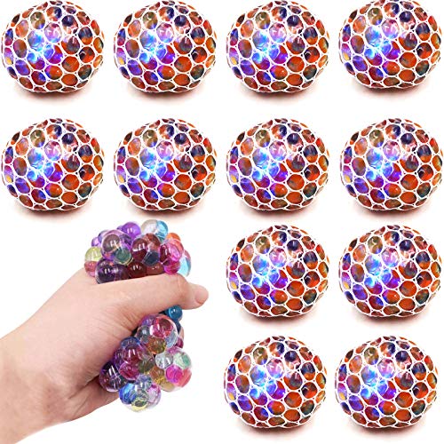 12 PCS Mesh Squishy Balls,LED Grape Squeeze Balls Squishy Toys Anti