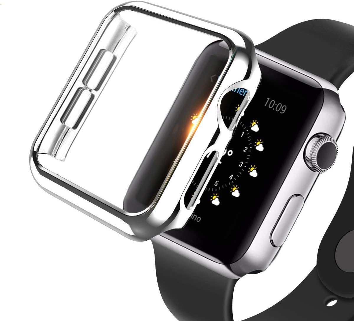 JEDEW Compatible with Apple Watch Case 44mm/40mm, Ultra-Thin PC Plating Hard Bumper Case Shiny Lightweight Guard Shockproof Frame Protector Plated Cover for iWatch Series 4 (Silver, 40mm)