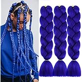 Blue Braiding Hair 24 Inch Jumbo Braiding Hair Extensions Hot Water Setting Synthetic Hair Pre Stretched Crochet Braids Hair for Twsit Box Hairstyle (24 Inch,3 Packs,Blue#)