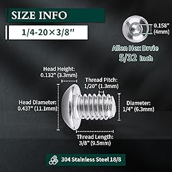 1/4-20 x 3/8" Button Head Socket Cap Bolts