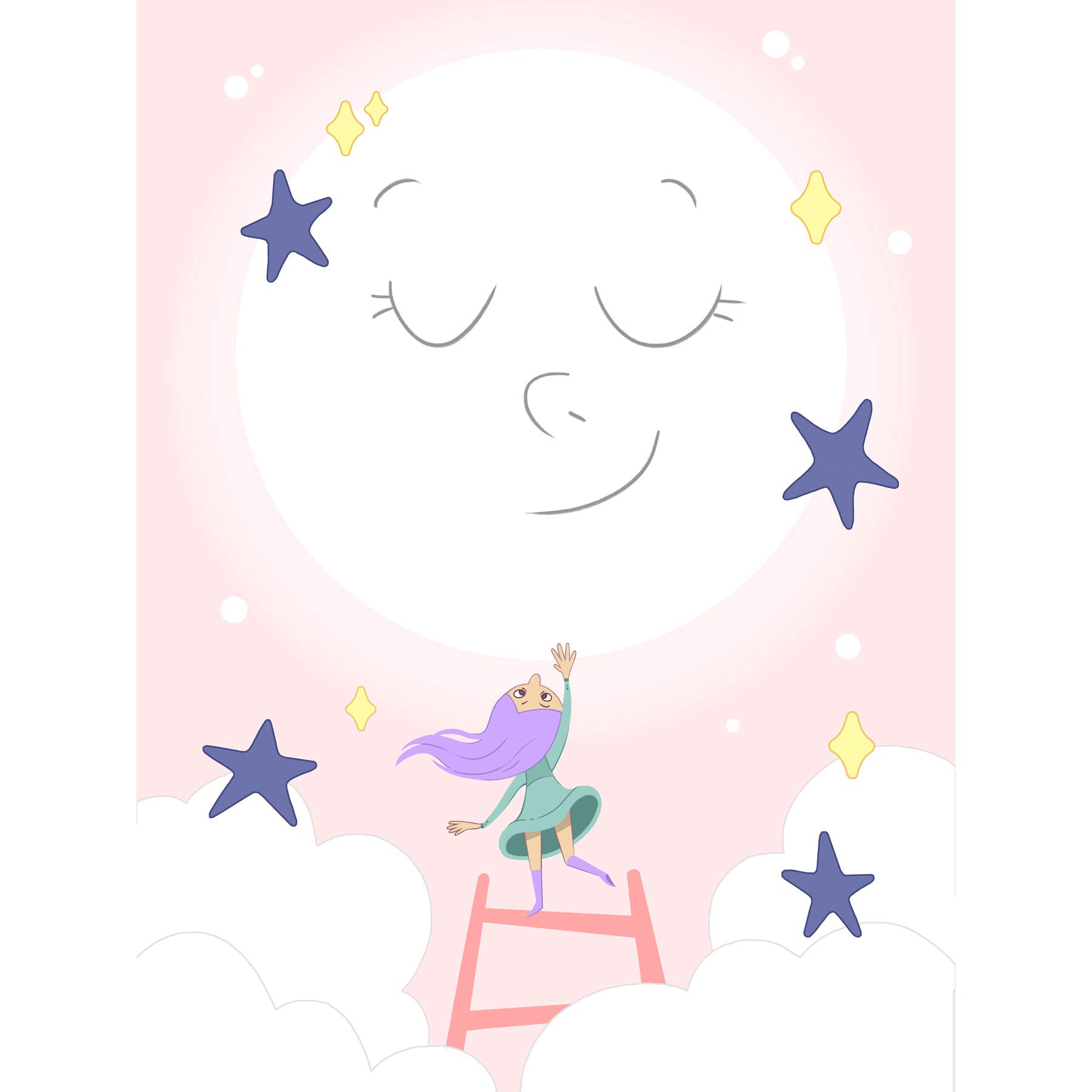 Wee Blue Coo Girls Moon Climber Girl Large Wall Art Print Canvas Premium Poster