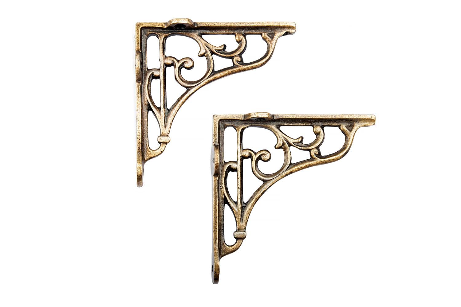5x5 Classic Victorian Scroll Shelf Brackets Antique Brass - Pair