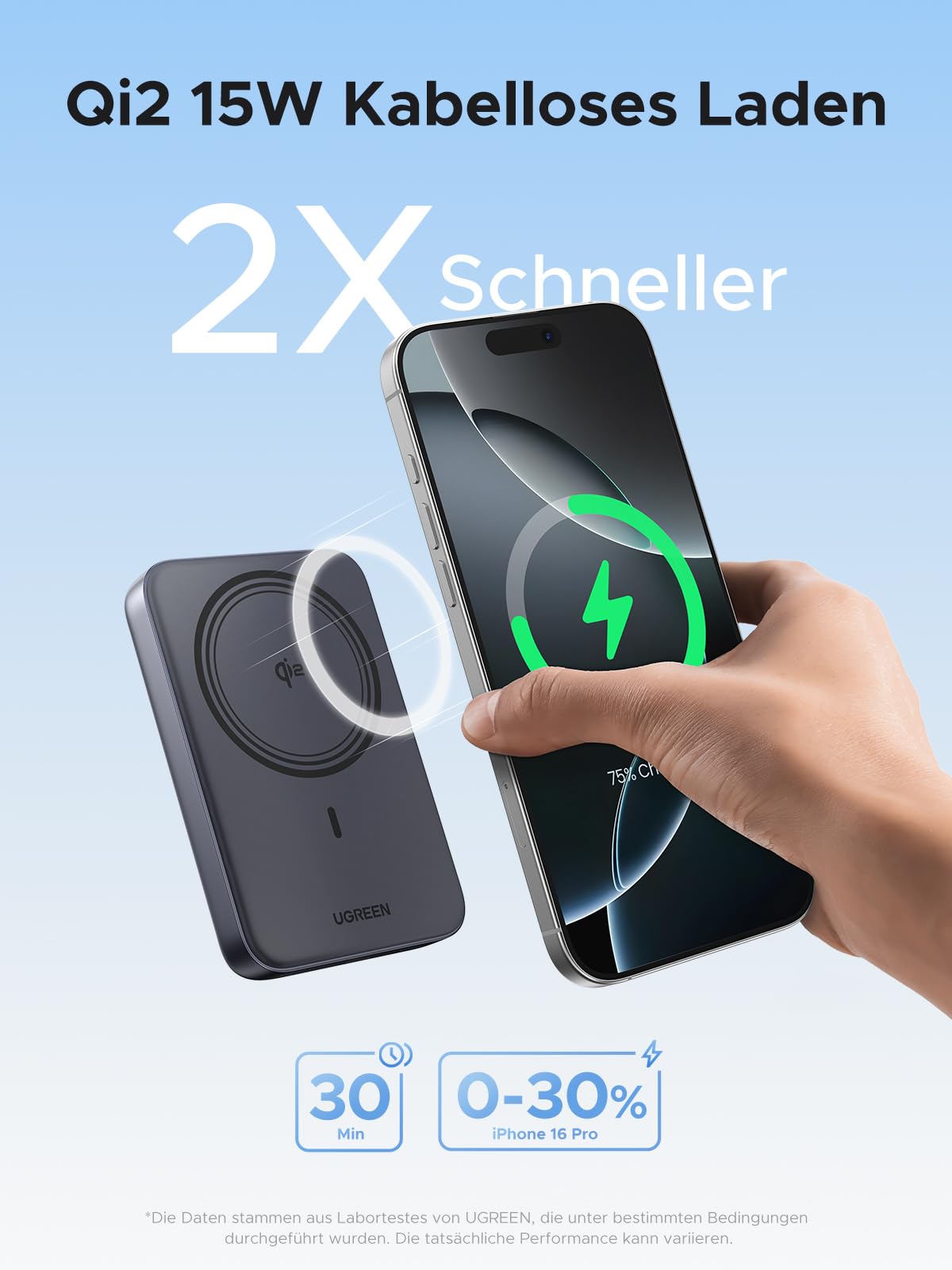 UGREEN Zapix Qi2 Wireless Powerbank 10000mAh kompatibel mit Magsafe 15W kabellose Power Bank & 20W USB-C-Schnellladefunktion externer Akku kompatibel mit iPhone 16 Pro Max/16/15-12 2