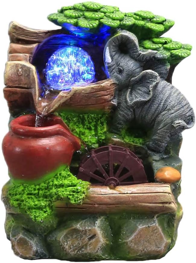 Indoor Fountains & Accessories - WAWLIVING Tabletop Fountain Indoor Small Rockery Desktop Mountain Cascading Waterfalls with Rolling Ball Waterwheel for Gift and Decoration
