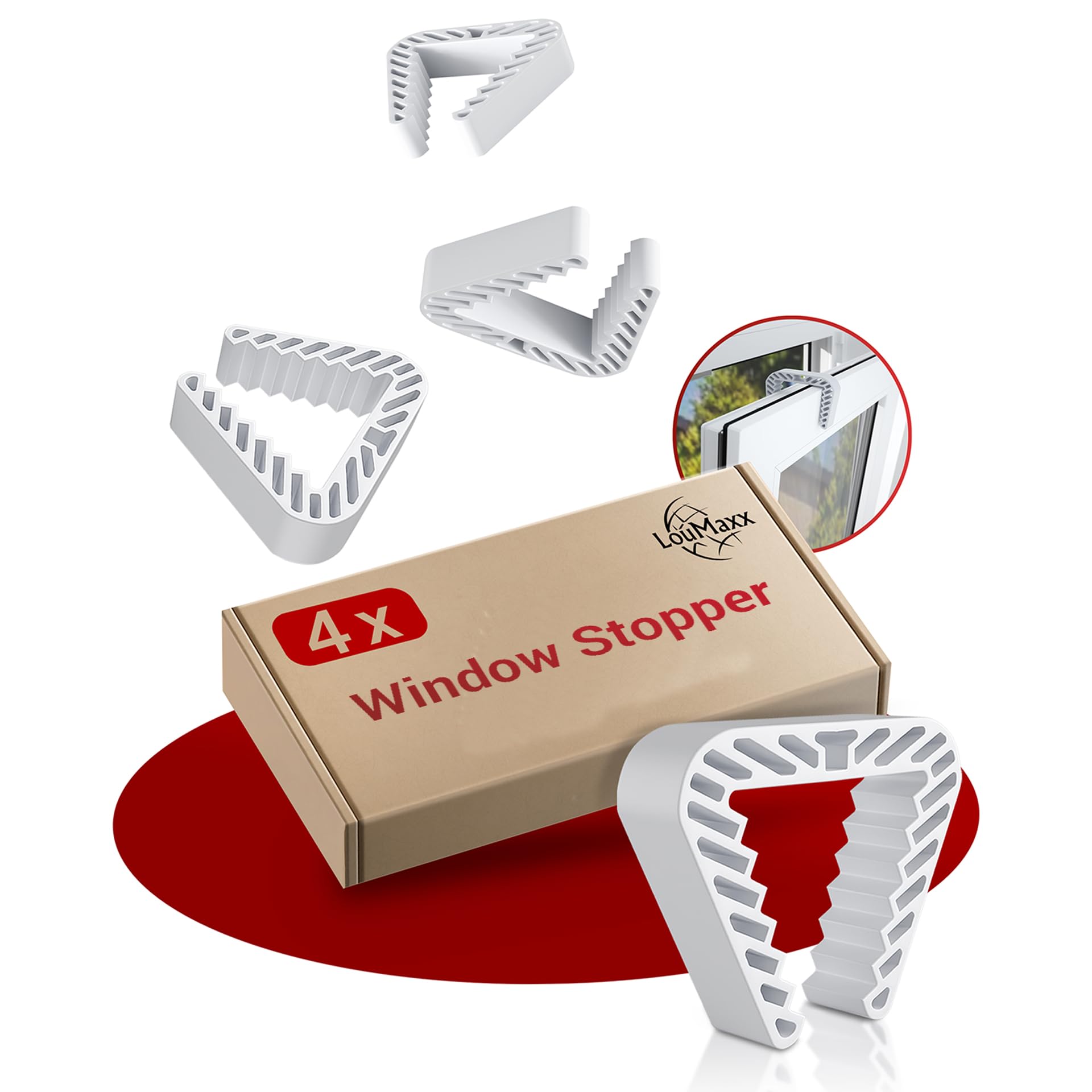 LouMaxx Window Clip - Set of 4 - White Plastic Door Stopper