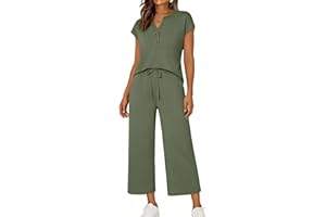 Lounge Sets for Women 2 Piece Summer Casual Loose Workout Outfits Short Sleeve V Neck Tops Long Pant Sweat suit