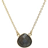 Gempires Faceted Gemstone Pear Drop 15 x 15 mm Bezel Pendant Necklace, Statement Necklace, Gift For Her, Birthstone Jewelry,18-Inch Hypoallergenic 14k Gold Plating