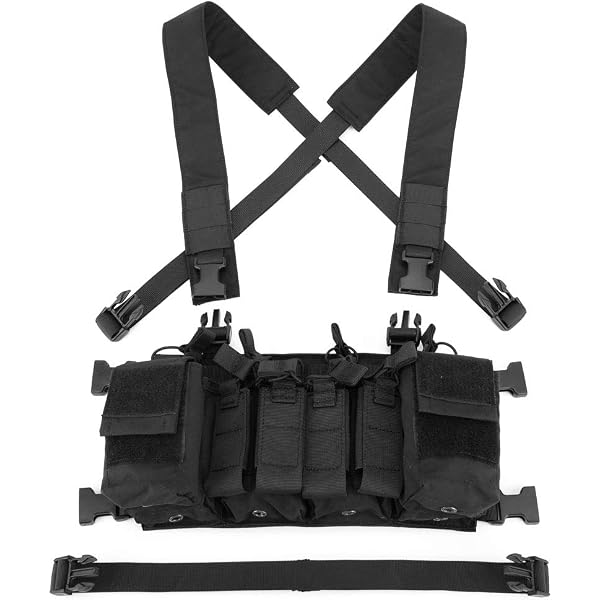 Mil-Tec Black Tactical Mag Chest Rig – 6-Pocket Ammo Carry Vest For Range Or Field Use