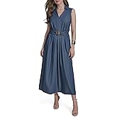 Halston Womens Sleeveless Collared V-Neck Faux Denim Dress