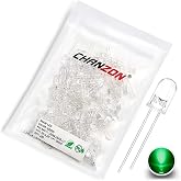 CHANZON 100 pcs 5mm Green LED Diode Lights(DC 3V 20mA) | (Clear Round Transparent) Bright Lighting Bulb Lamps Electronics Components Indicator Light Emitting Diodes DIY PCB Arduino
