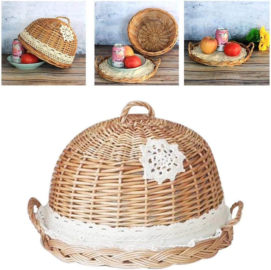 CARTEY Handmade Bamboo Food Fruit Wicker Rattan Straw Basket Bread With Lid Round Plate Kitchen Storage Bread Organizer Natural Health