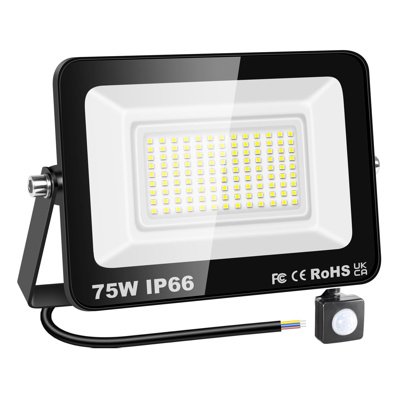 RIGIDON 75W Motion Sensor Light Outdoor 7500LM Super Bright LED Flood Outdoor Lights 6000K Daylight White IP66 Waterproof Security Lights for Garden, Garage, Yard, Sports Ground, Patio (watts, 75)