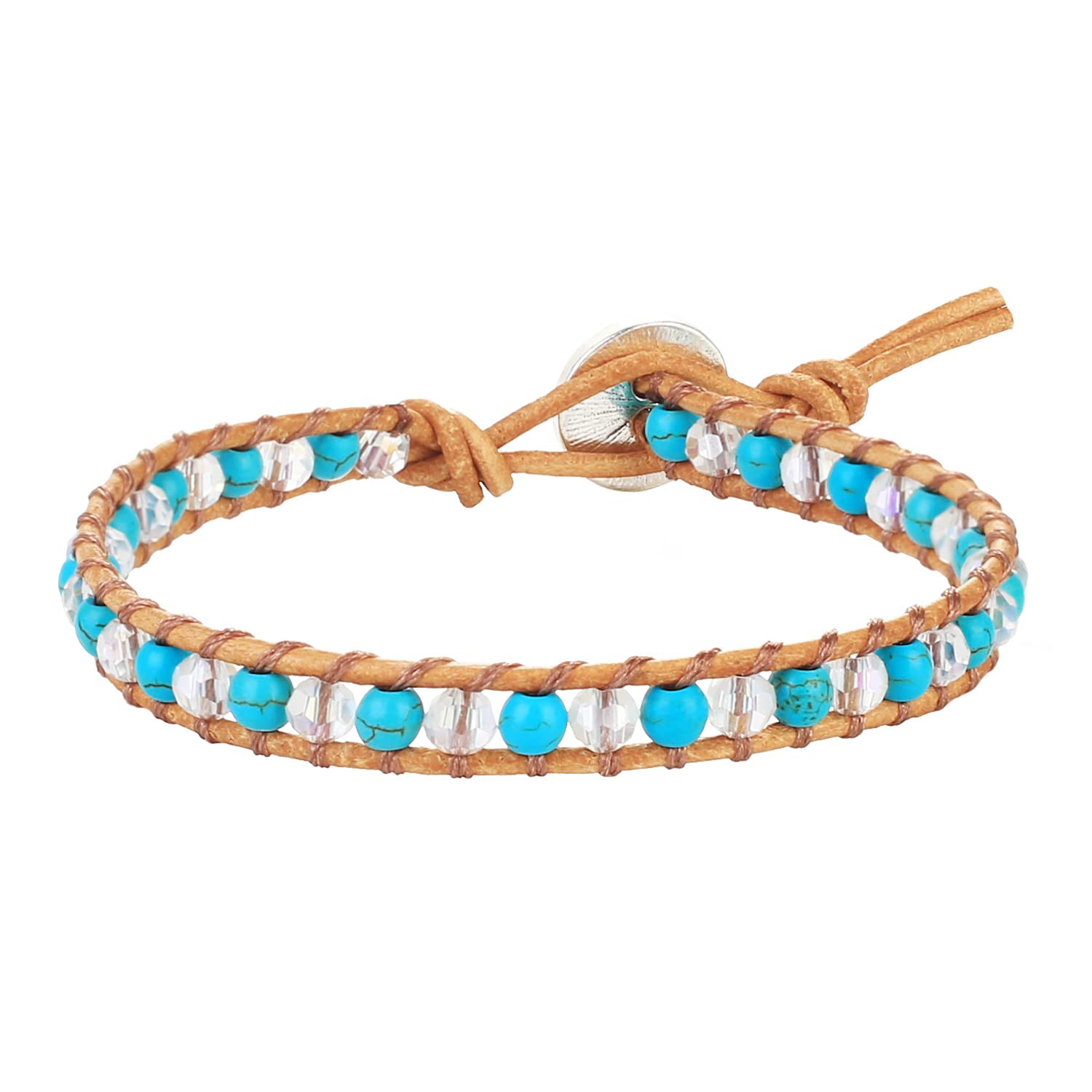 KELITCH Turquoise Crystal Mixed Adjustable Bracelets Wrap Bracelet for Womens (Blue Clear 05)