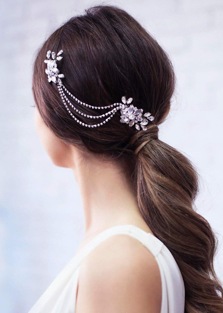 Kercisbeauty Wedding Bridal Hair Swag Rhinestones Hair Chain for Brides Bridesmaid Vintage Hair Comb Headpiece Girls Prom Hair Accessories (Silver)