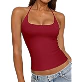 REORIA Womens Sexy Halter Backless Tank Tops Basic Double Lined Camisole Crop Tops Y2K Trendy Sleeveless Shirts Going Out Top