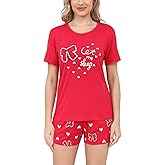 EISHOPEER Women's Pajamas Sets Cute Print Tee and Shorts Sleepwear Pjs Sets 2 Pieces Loungewear