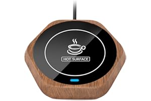 Coffee Mug Warmer: Smart Beverage Heating Plate Candle Wax Cup Warmer Electric Thermostat Coaster for Hot Coffee Milk Tea Water Cocoa Desk Home Office Use (R1 Wood Grain)