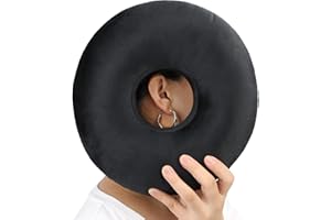 Heal n Hope Piercing Pillow Ear Pillows Donut with Hole for Ear Pain CNH Piercing Pain Relief Sleeping Pressure Sore Side Sleepers Ear Guard Protector, Velvet Black